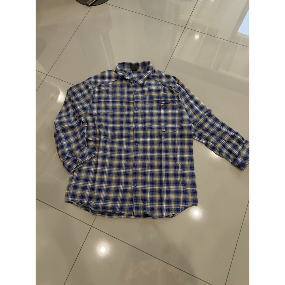 Under Armour Shirt Men XXL Flannel Long Sleeve Blue Plaid Snap Pocket Logo